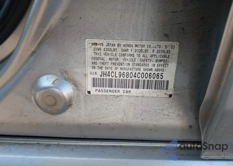 2004 Acura Tsx из США, поврежденный, VIN JH4CL96804C006065